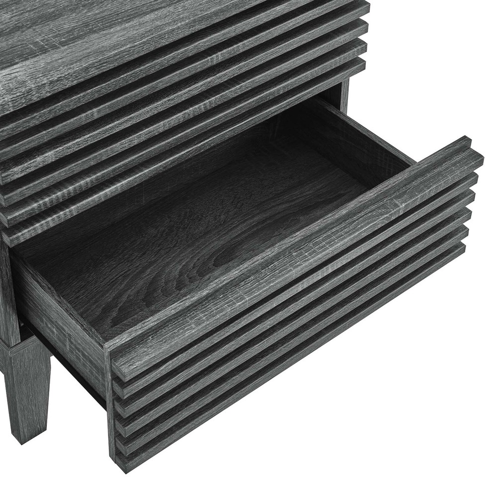 Modway Render Mid-Century Modern Two-Drawer Bedside End Table in Charcoal