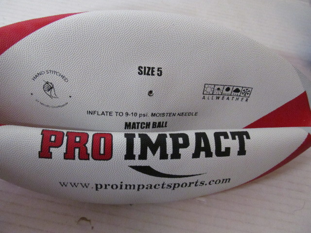 Pro Impact Match Rugby Ball, Size 5, White/Red/Gray