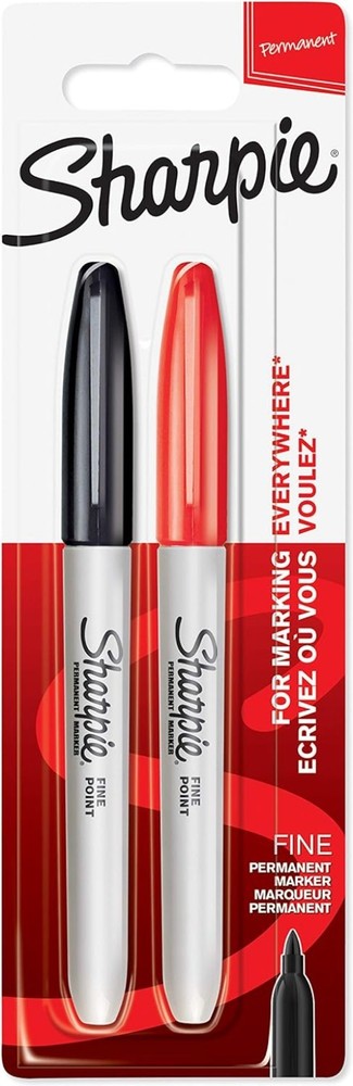 Fine Tip Permanent Markers, Black & Red 2-Pack