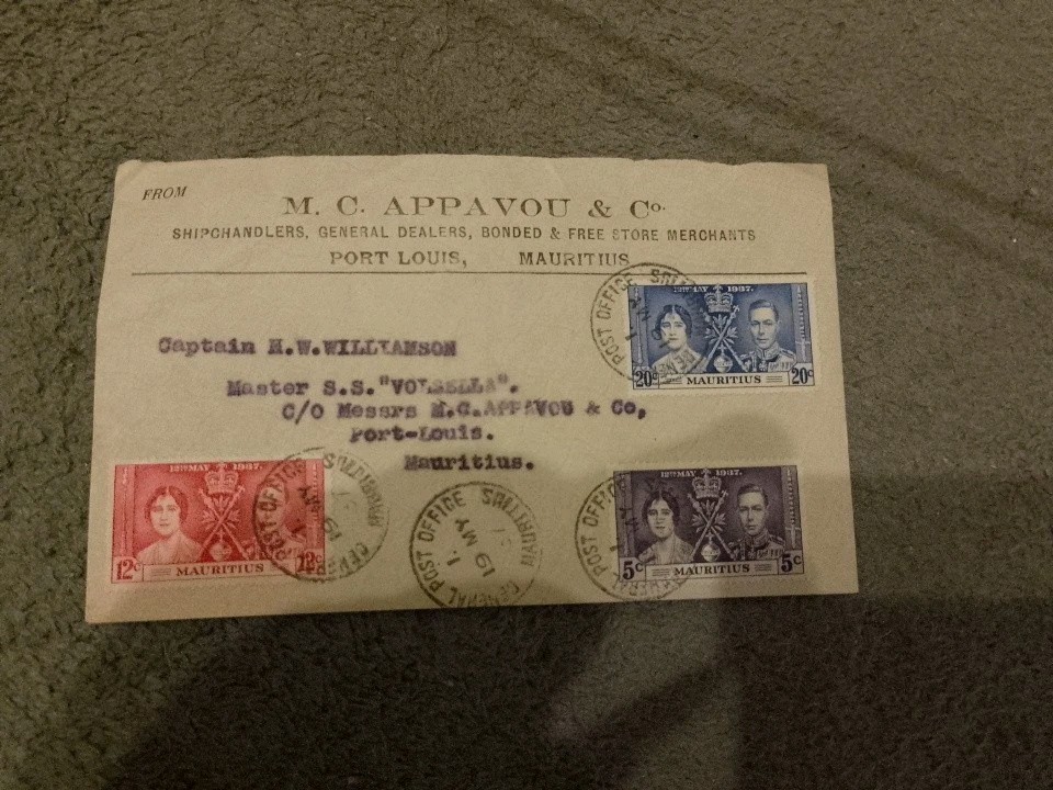 Mauritius Postal Cover 1937 Unchecked Nice Cancels