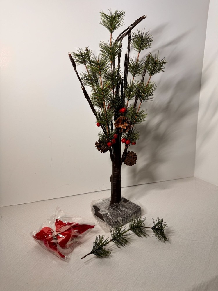 Christmas Cardinal Lighted Pine Tree Decor Pinecone Berries battery centerpiece