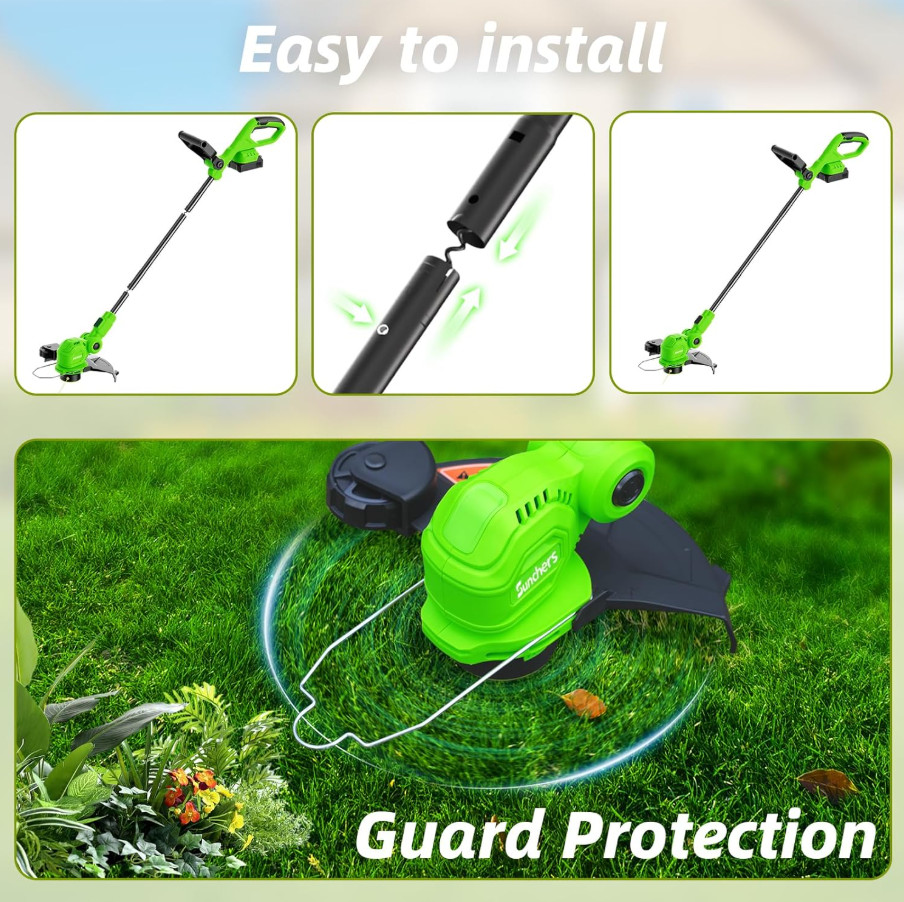 20V Cordless String Trimmer 12'' Lawn Edger 2 Battery Auto Feed Weed Eater