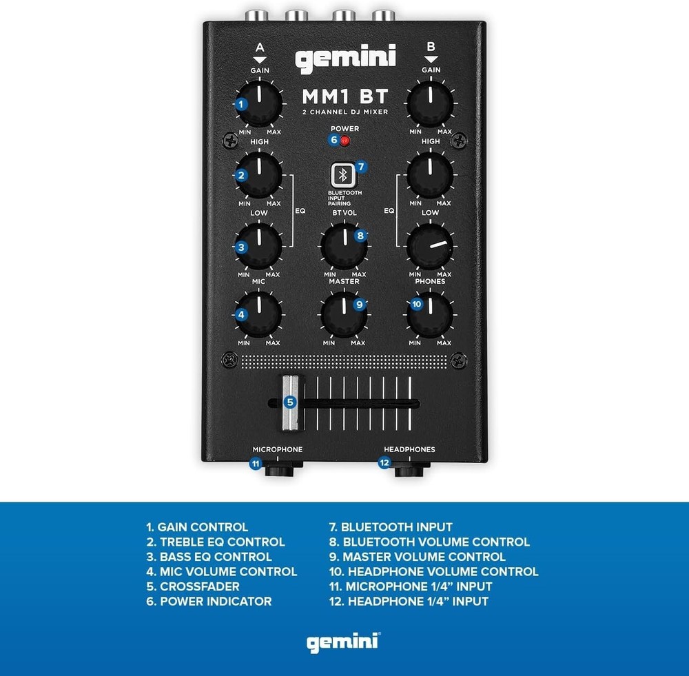 Professional Portable Bluetooth DJ Mixer – 2-Channels with Precise Control=