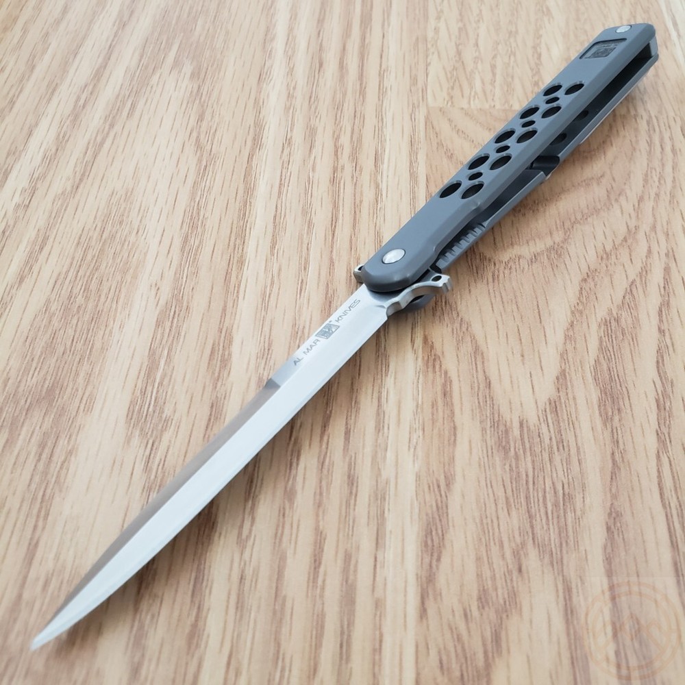 Al Mar Quicksteel Framelock Folding Knife 3" Stainless Blade Stainless Handle