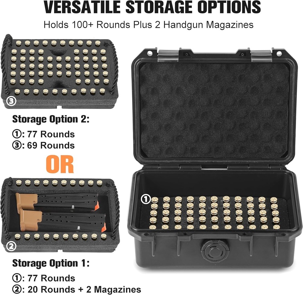 Waterproof 9mm Ammo Storage Case - Compact Ammo Case for Ammo Storage, Compatibl