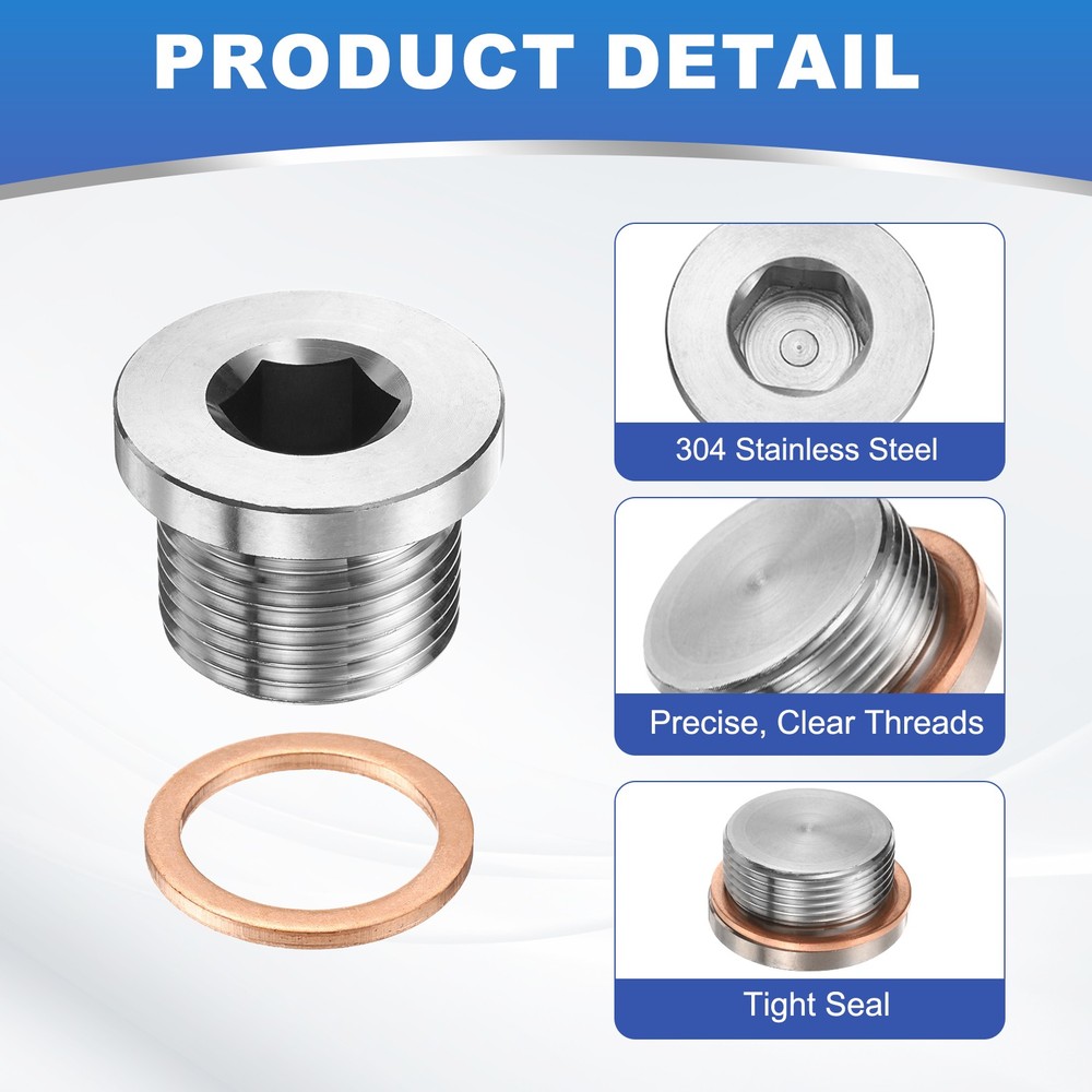 M22 x 1.5 Pipe Plug Fitting, Internal Hex Head Socket 304 Stainless Steel