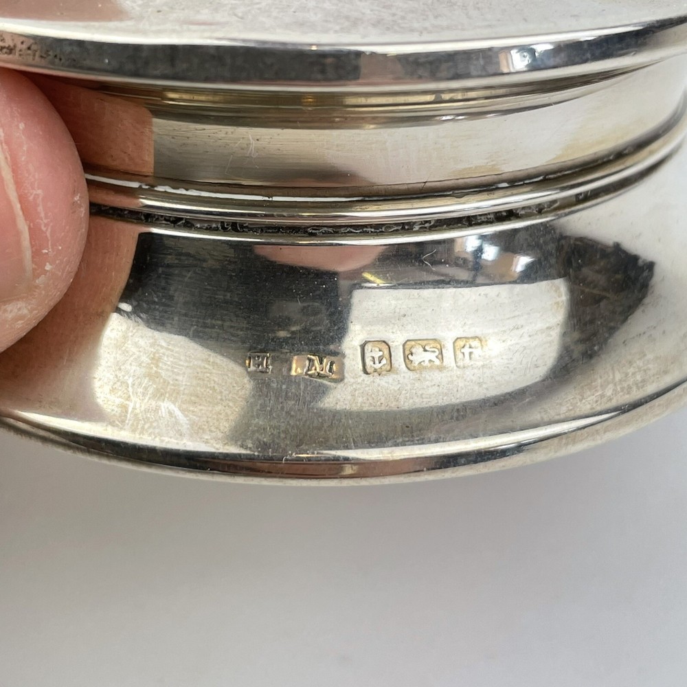 Antique Solid Silver Round Trinket Box Herbert Scott Murdoch 1918 6.8cm