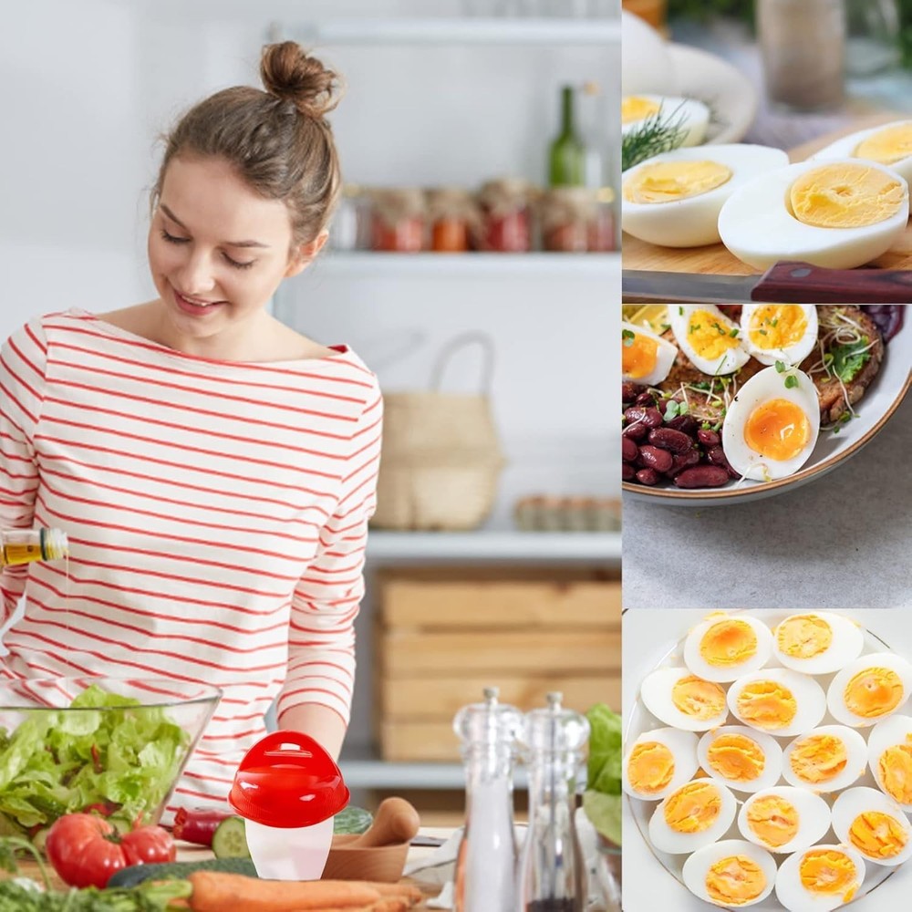 6pcs Silicone Egg Cooker Set – Non‑Stick Shell‑Less Boiling Cups, Red/White