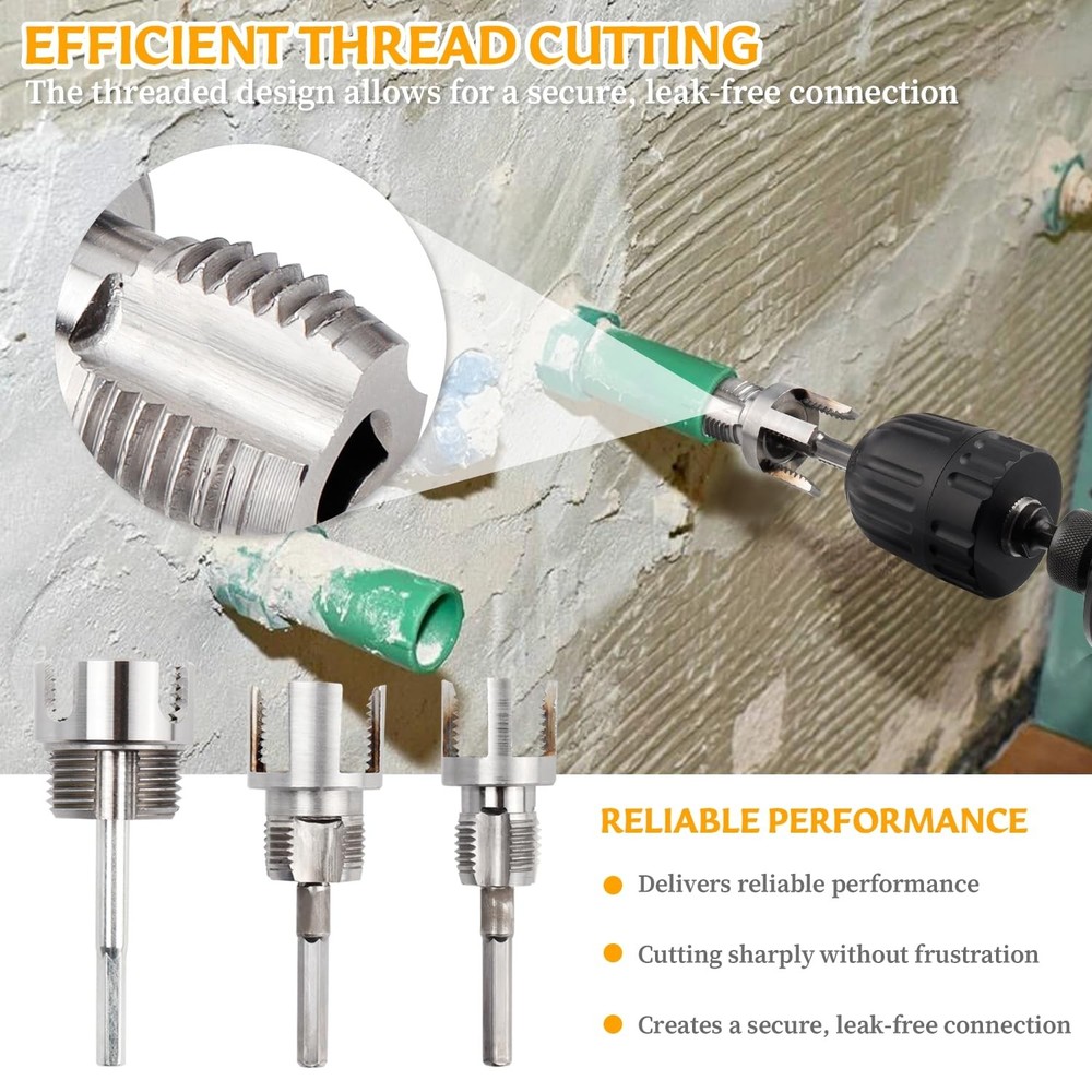 3Pcs Integrated Internal & External Pipe Threading Tool, DualFunction Pipe Th...