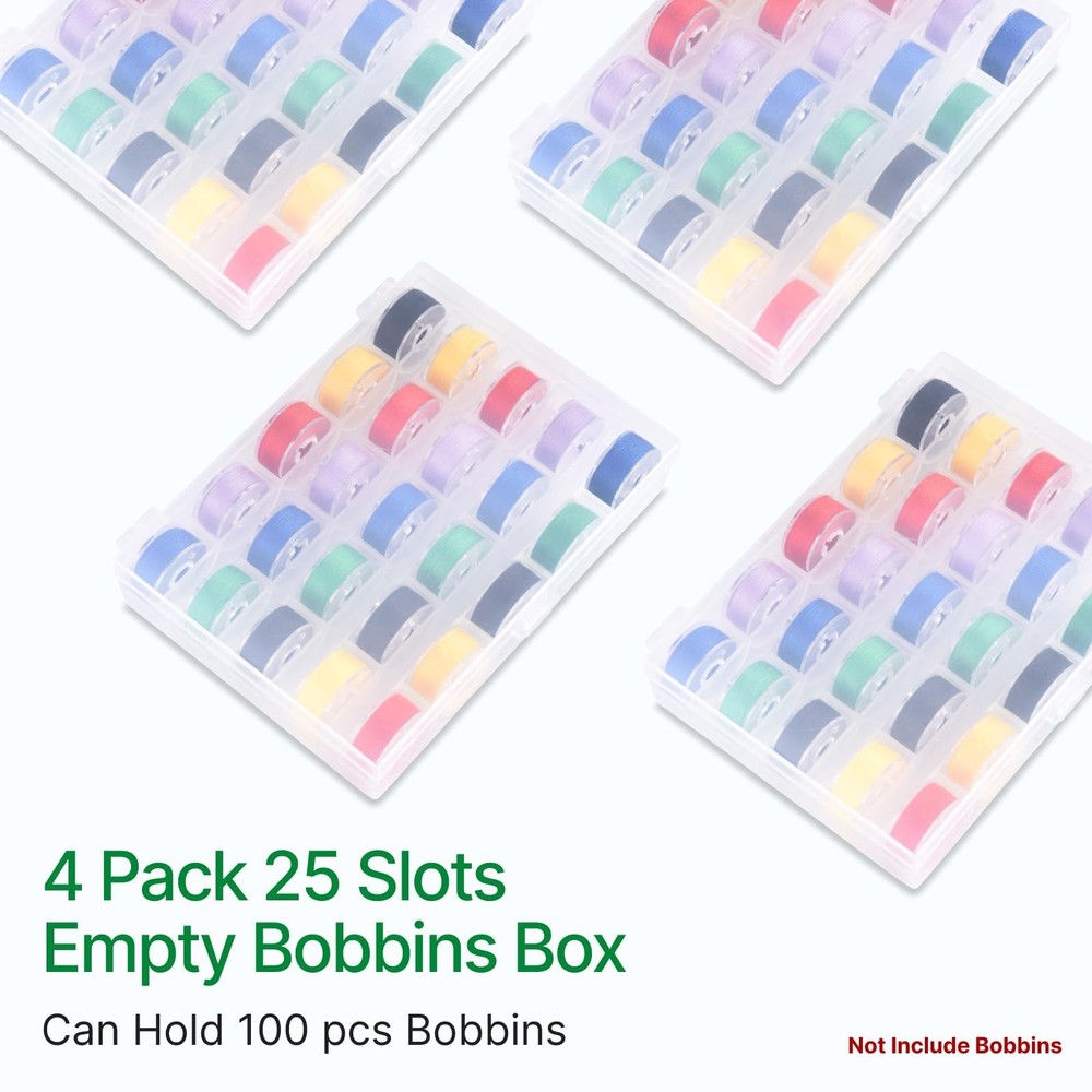 4 Pack 25 Slots Bobbin Organizer, Transparent Case for Class 15, SA156