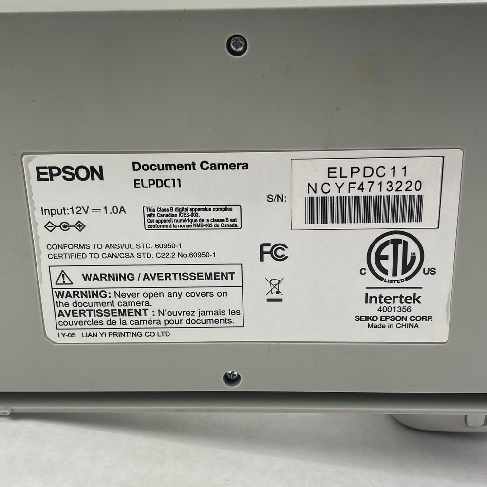 Epson ELPDC11 Document Camera No Cords No Remote