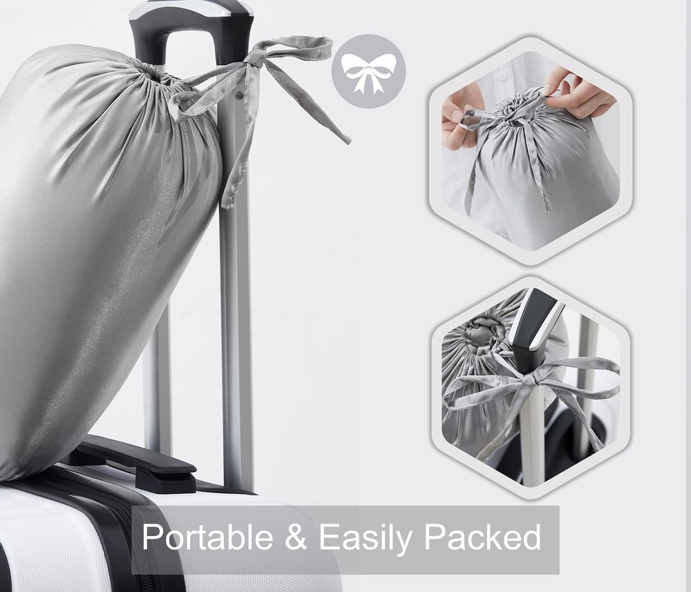 Silk Throw Blanket - Silver Grey Cooling Packable Satin Blanket for Couch, Be...