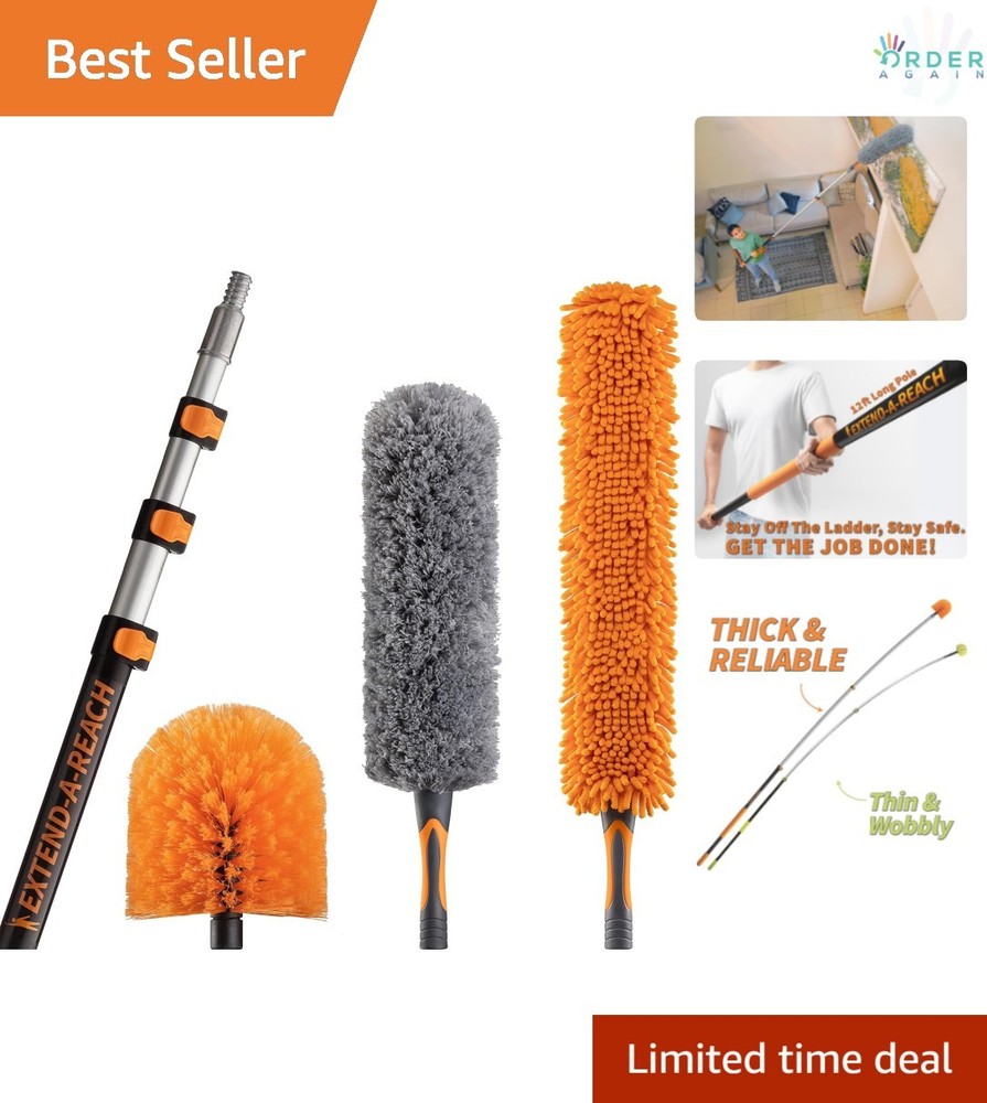 20ft Extendable Duster Kit with Telescopic Pole Cobweb Ceiling Fan Feather
