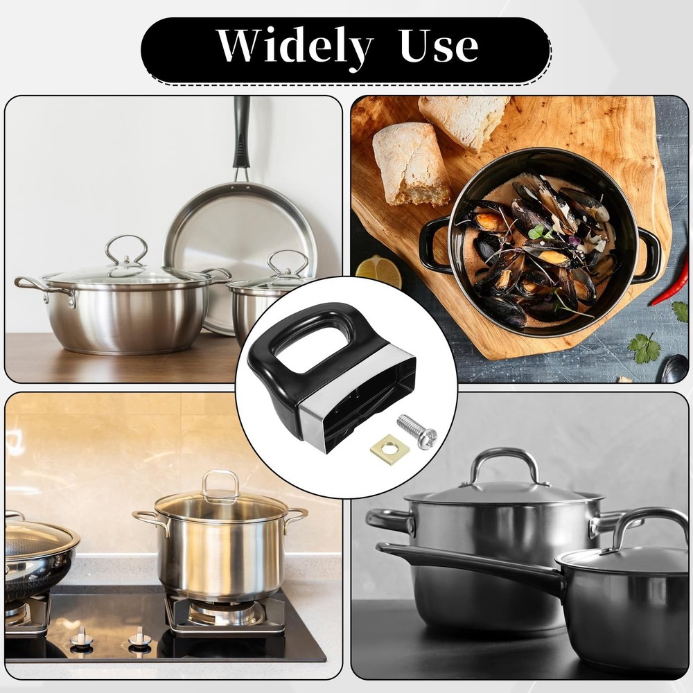 2 PCS Pot Short Side Handles Replacement Metal Pressure Pan Handle Ear Black