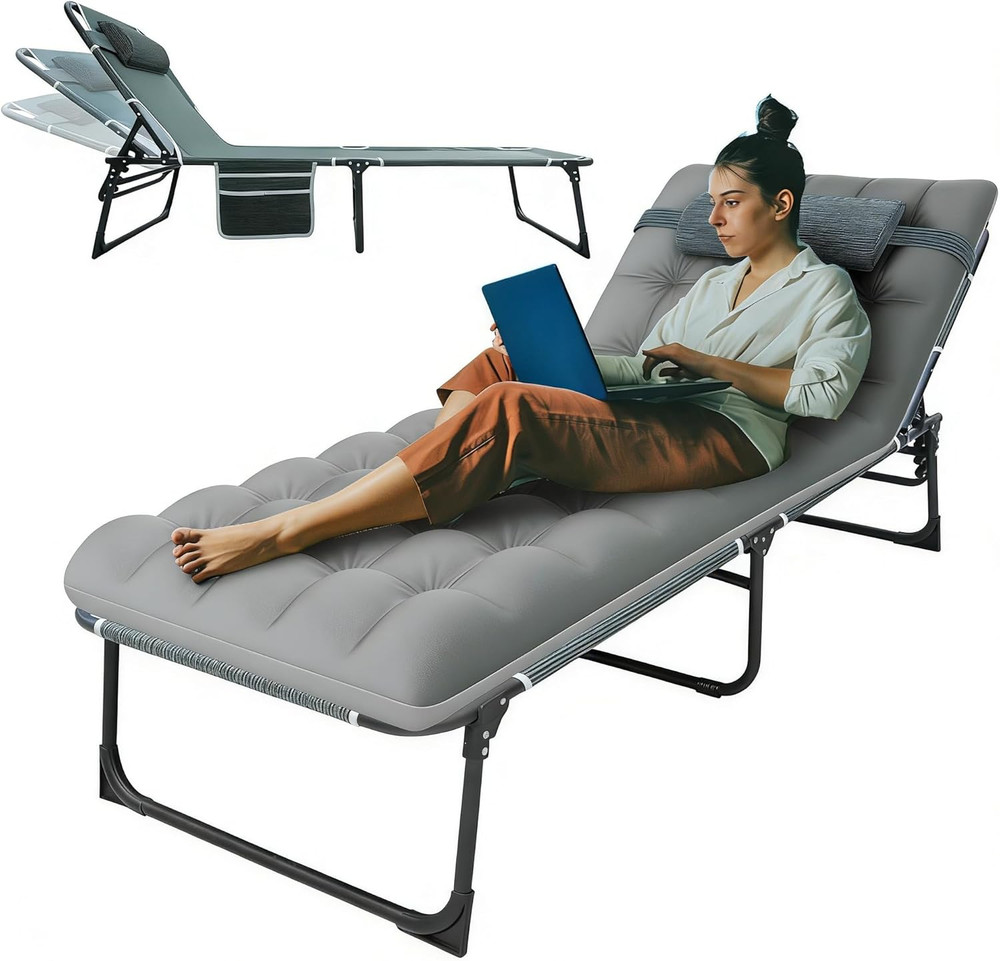Camping Sleeping Cot,5-Position Folding Cot,Lounge Chair with Mattress,Folding S