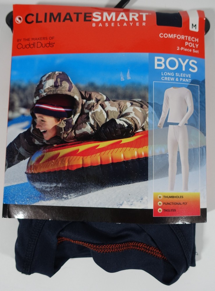 Cuddl Duds ClimateSmart Baselayer Set Boys Medium 8/10 Comfortech Polyester Navy