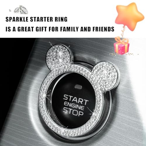 Bling Car Engine Start Button Cover, Rhinestone Key Ignition Knob 1PC White