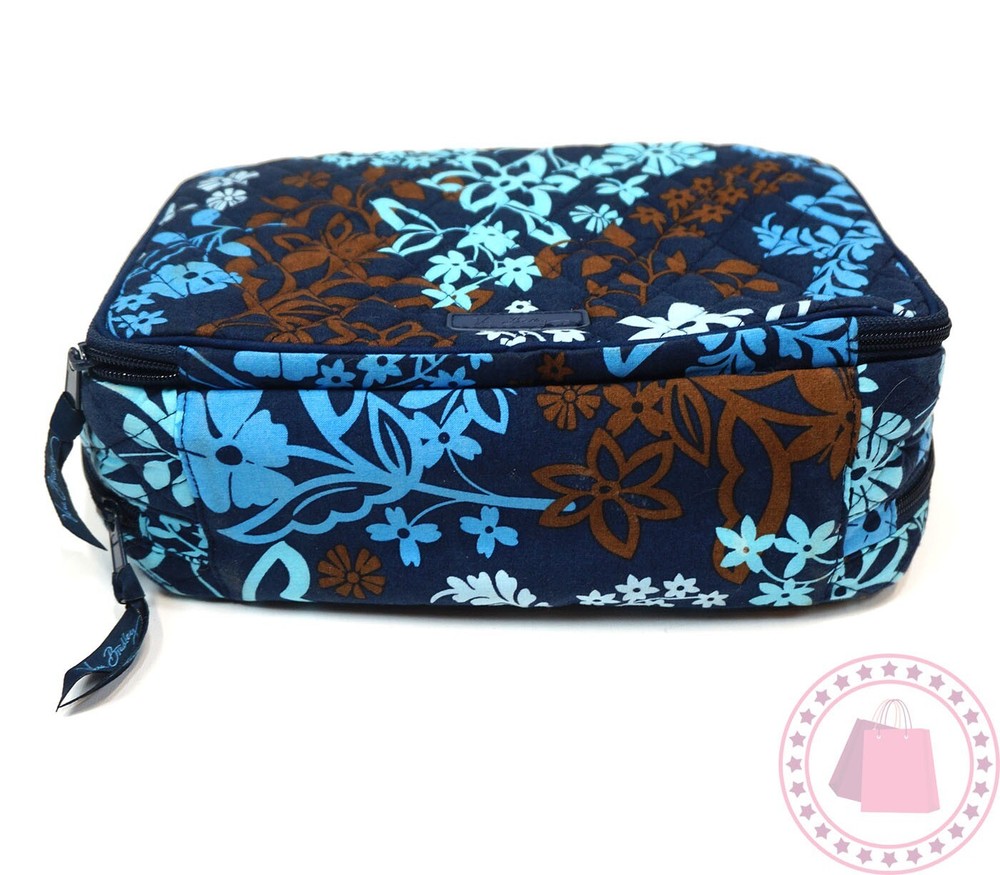 ❤️ vera bradley Java Floral Ultimate Cosmetic Brush Up Train Case Blue