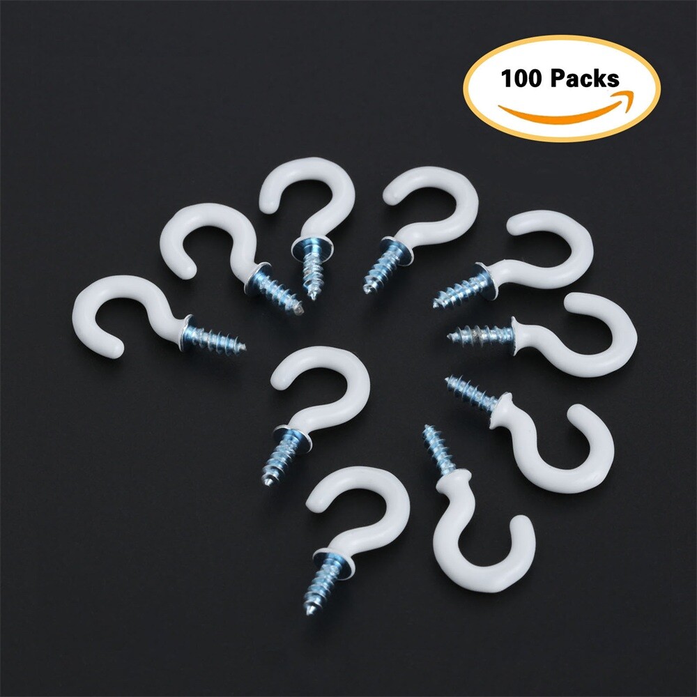 50/100Pcs 0.94" Strong Durable Vinyl Coated Ceiling Hooks Space-saving Hardware