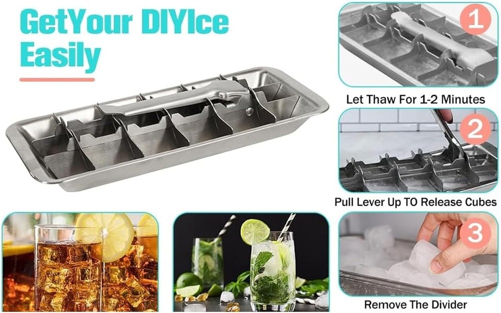 Stainless Steel Ice Cube Tray 18 Compartment Easy Release Dust Proof Design