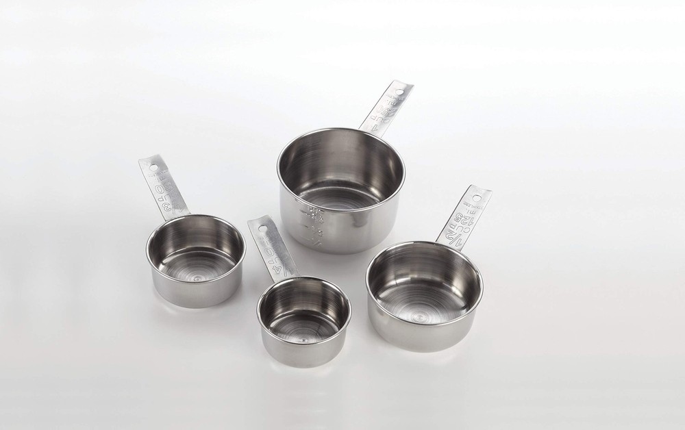 MCL4 Stainless Steel Measuring Cup Set, Solid Flat Handle, Silver, 4 Piece