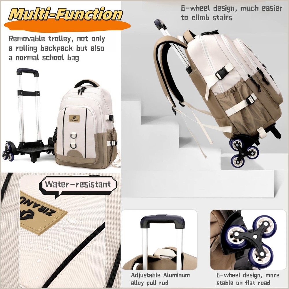 Rolling Backpack Boys Elementary Middle Junior School 6 Wheels Grey Bookbag