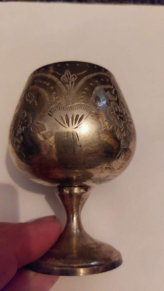 Vintage Hand Etched Possibly Silver Plated Goblet Epns