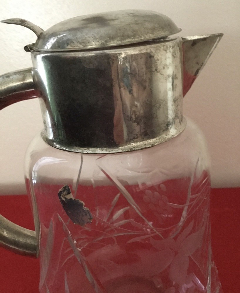 Vintage Glass Silver Plated Pitcher