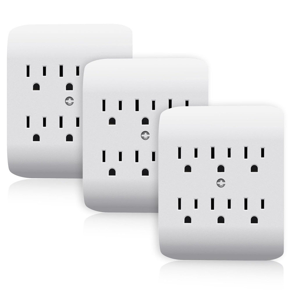 6-Outlet Extender with Central Anchor, 3-Prong Grounded Wall Tab, Multiple Outle