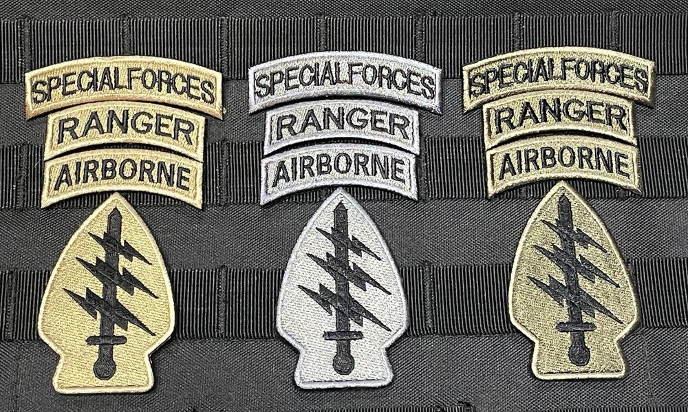 Special Forces Airborne Ranger Tabs Army Tactical 11B Hook Loop Patch Tan