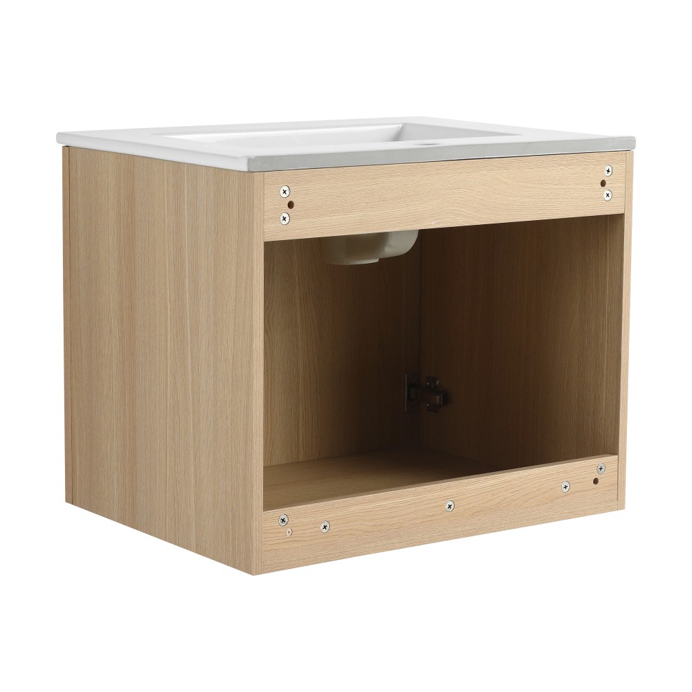 Wall-mounted Bathroom Vanity Double-Cushioned Soft-Close Doors Oak Wood