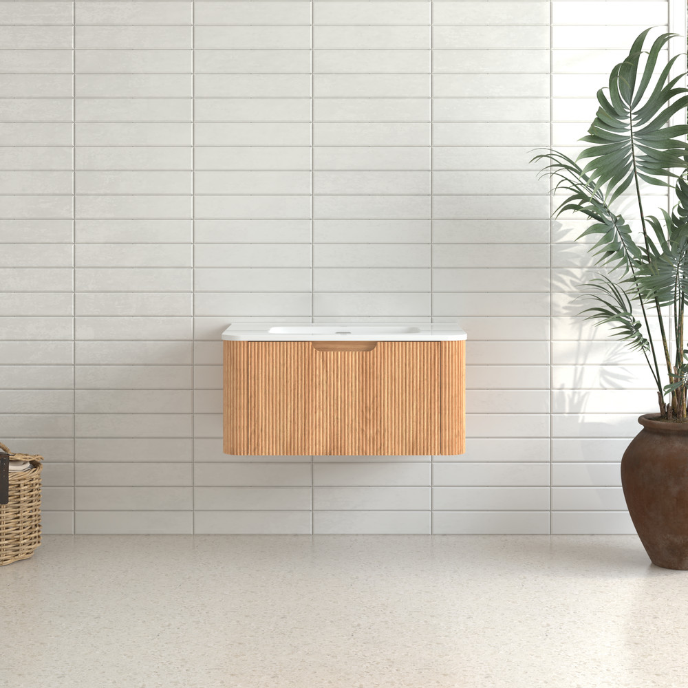 30" Wall-Mounted Floating Solid Wood Bathroom Vanity Pre-Assembled Curved Edge