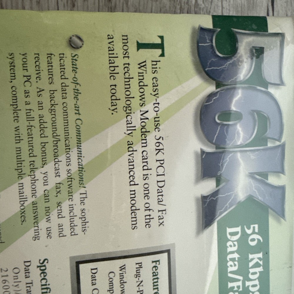 56K Internal Data/Fax Modem PCI Version Windows New Sealed Software Included