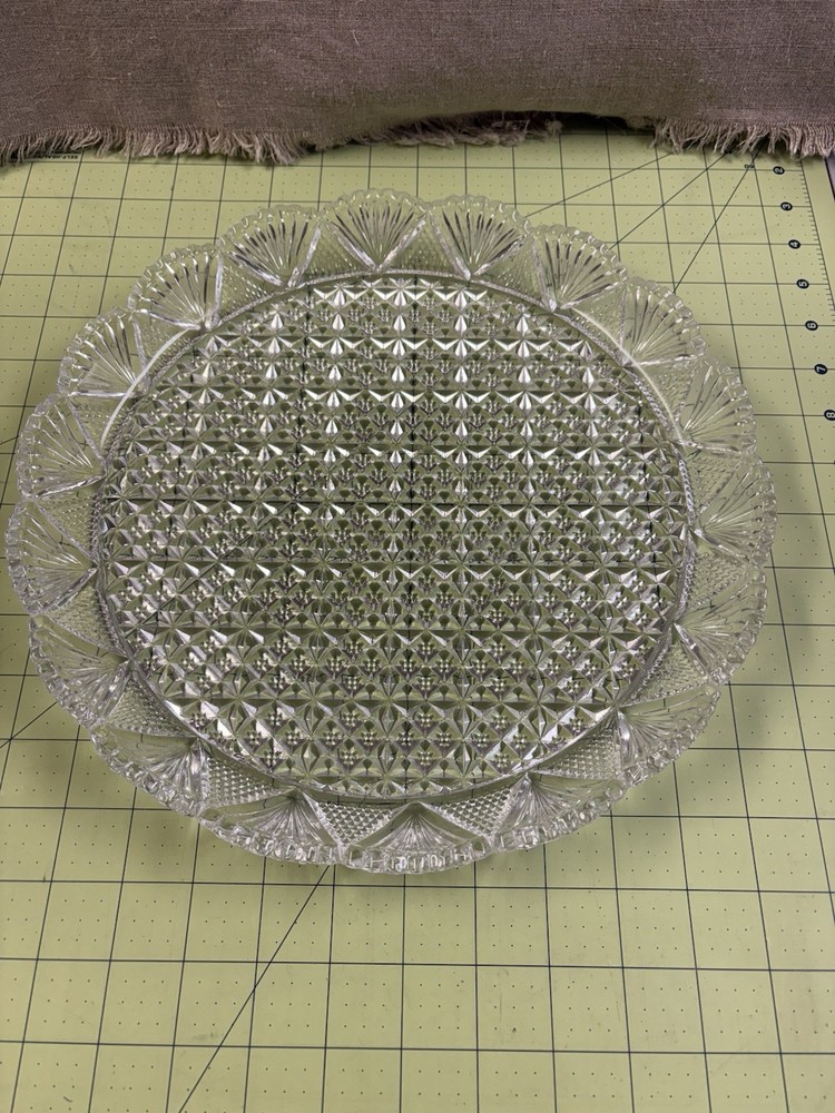 Hoya Corp. Cut Glass Serving Platter, Georgetown Pattern, 12” Diameter, Sparkly!