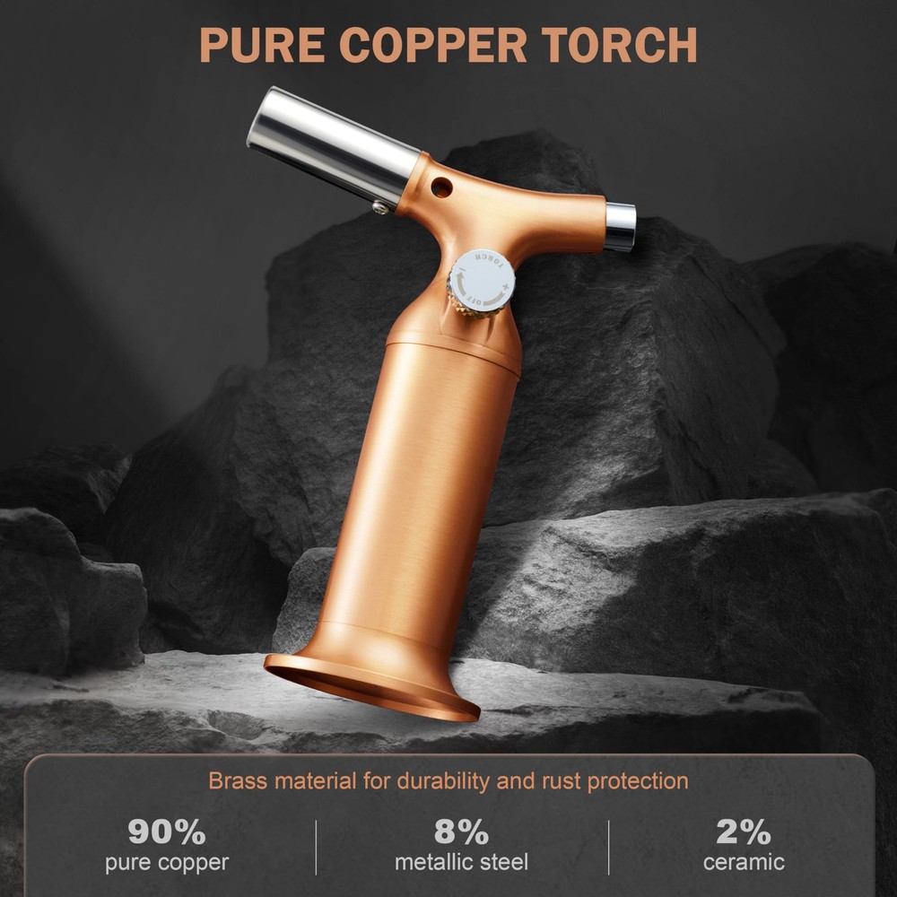 RAVS Butane Torch Lighter with Solid Copper Design, Kitchen Medium, Pink
