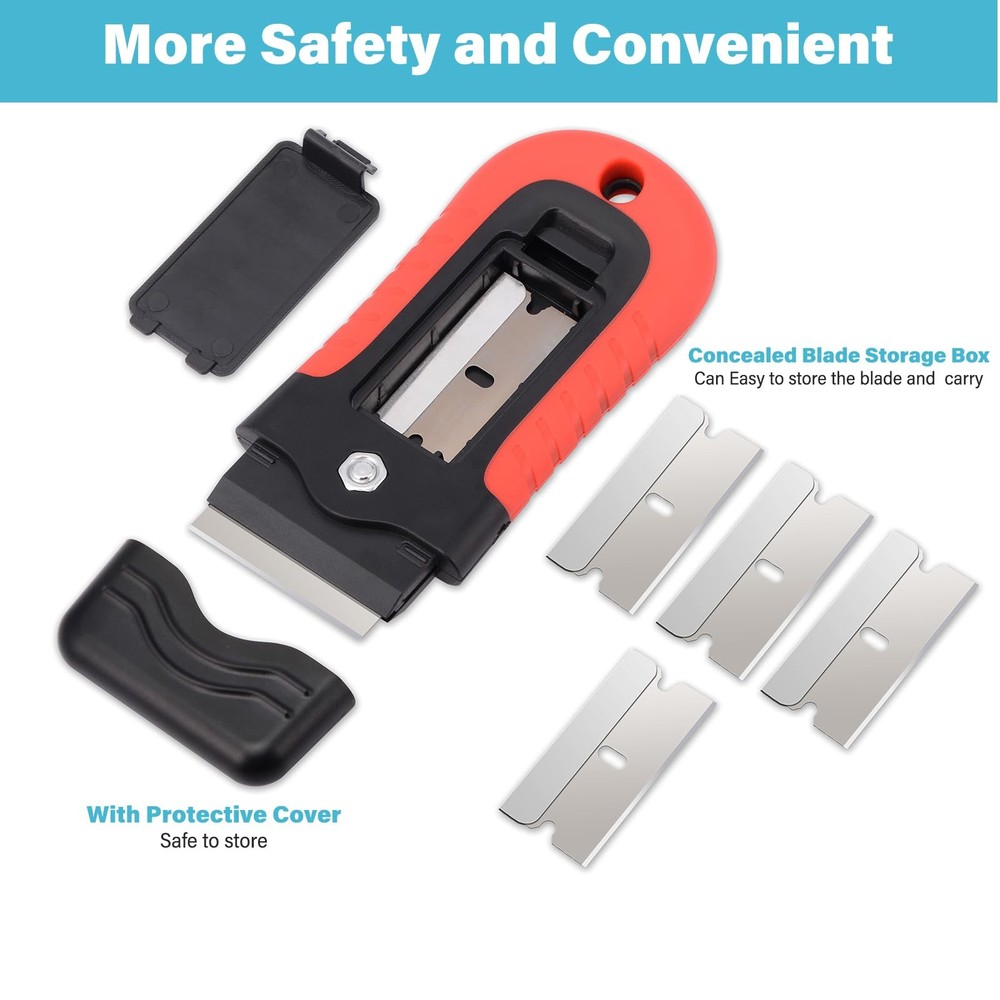 Gomake Razor Blade Scraper Tool with Storage Container, Black With Red