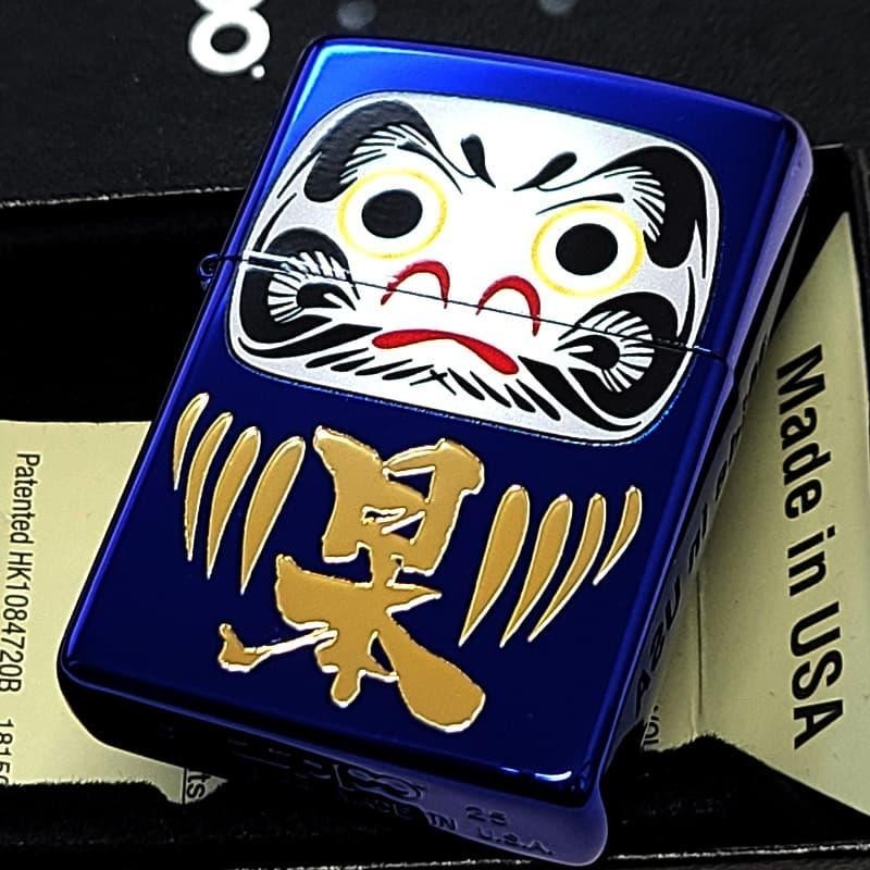 Zippo Metallic Daruma Ion Blue Etching One Sided Processing Lighter Regular