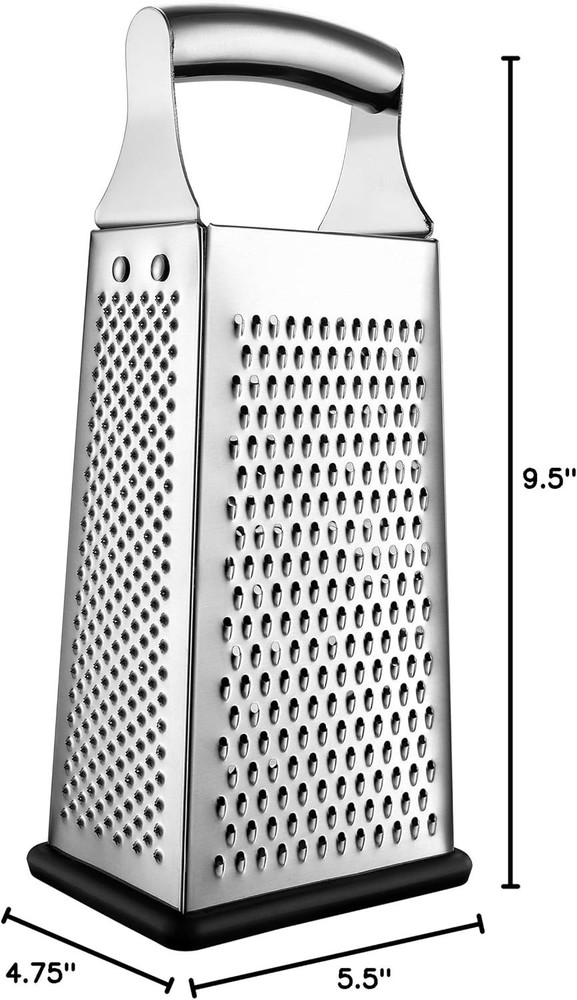 Professional Stainless Steel Parmesan Grater - 4 Sided Multi-Function Shredder