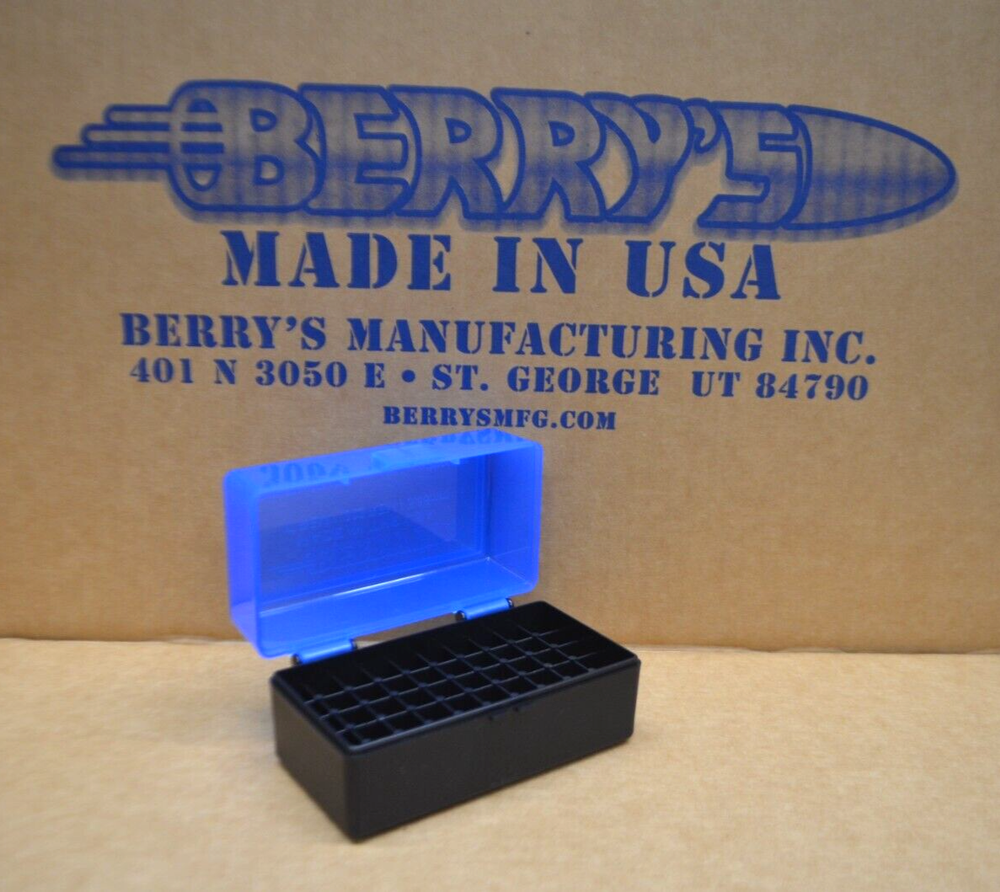223 /.222 caliber NEW 50 ROUND PLASTIC AMMO BOXES (4-Pack BLUE / BLACK)