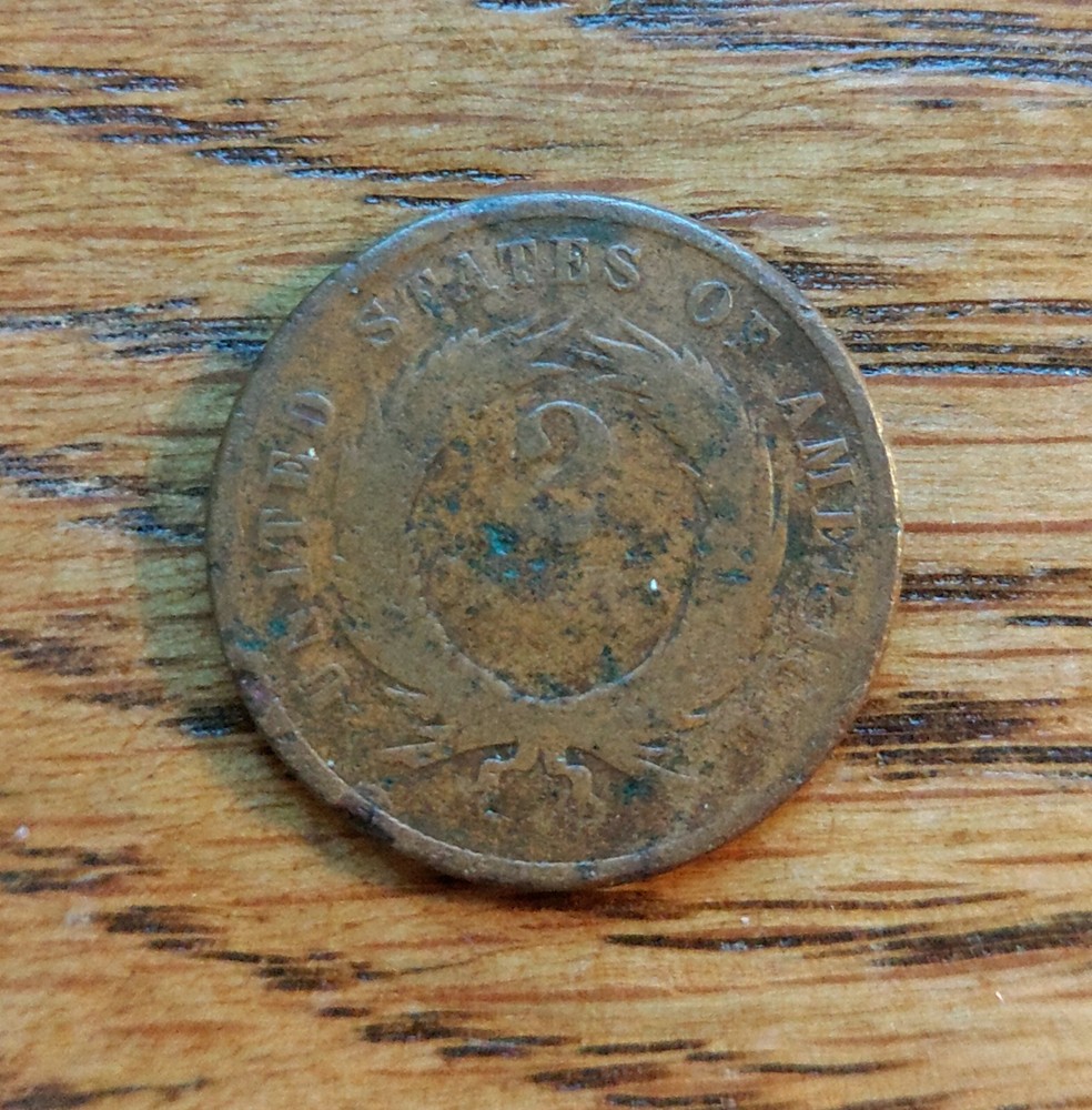 1865 civil war era 2 cent coin brass/copper