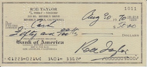 ROD TAYLOR signed bank check