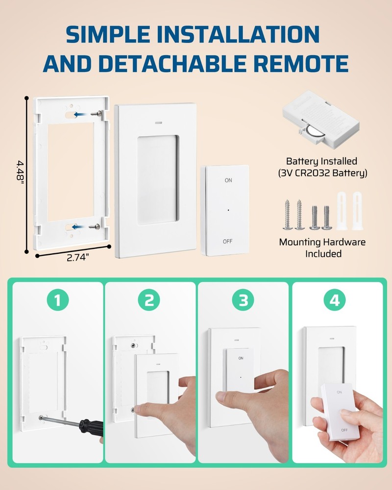 Wireless Light Switch Remote Control for Pull Chain Lamps No Wiring Needed