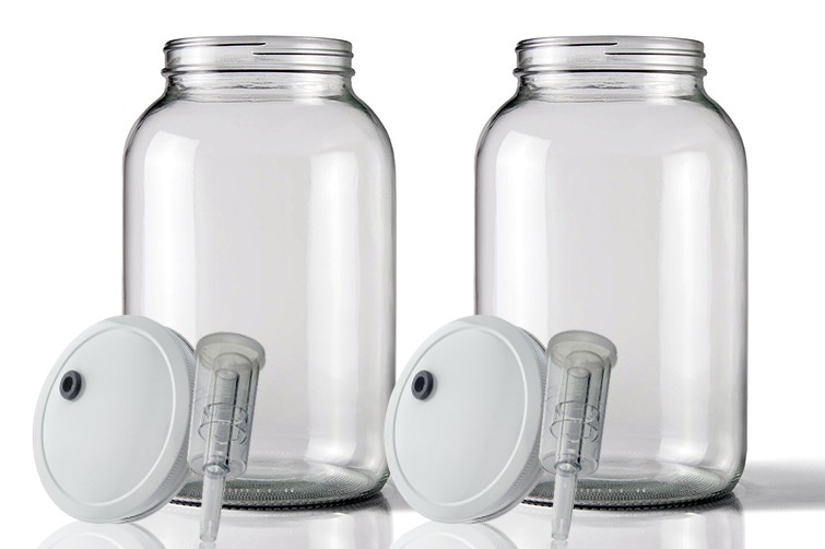 Wide Mouth Jar 1 Gal w/Grommeted 110mm White Metal Cap and Econo-Lock Airlock x2