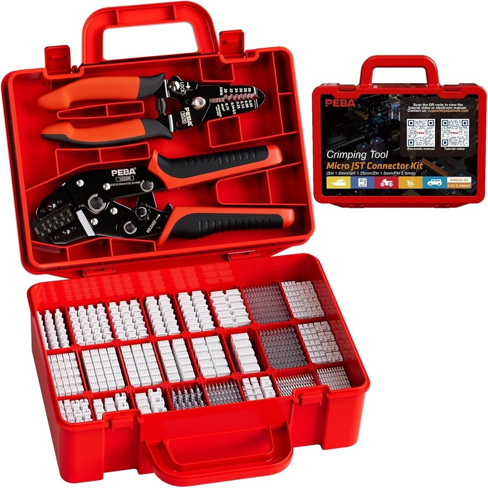 Compact JST Connector Crimping Kit - 30 Types, High Precision with Wire Stripper