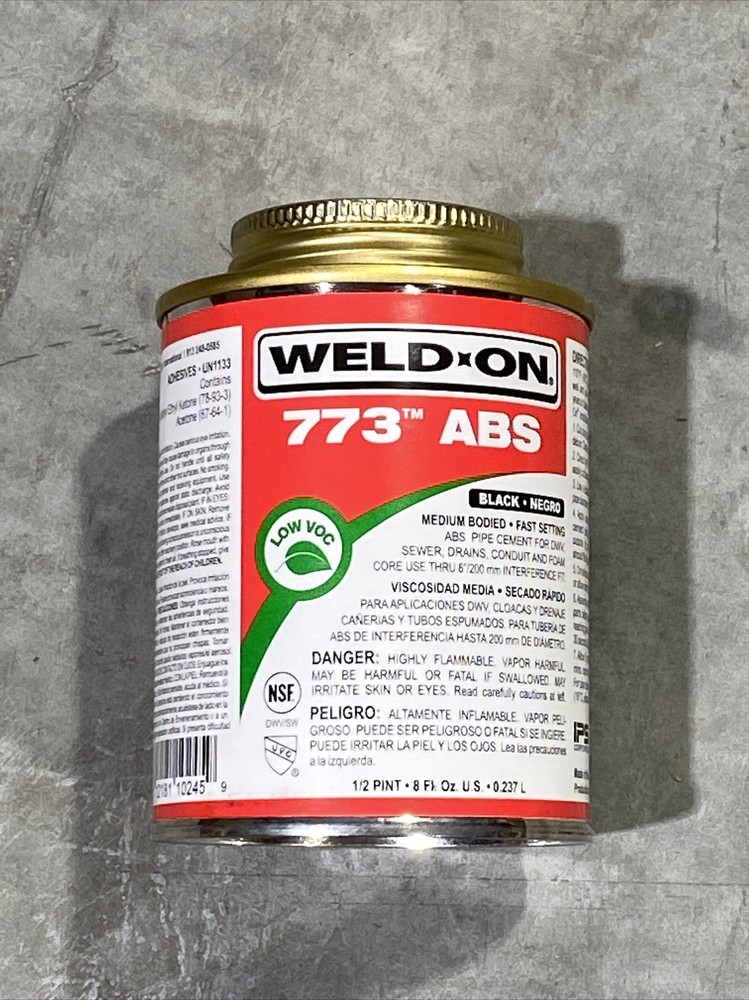 WELD-ON 10245 (773 ABS) Pipe Cement: Medium Bodied Black 8oz New