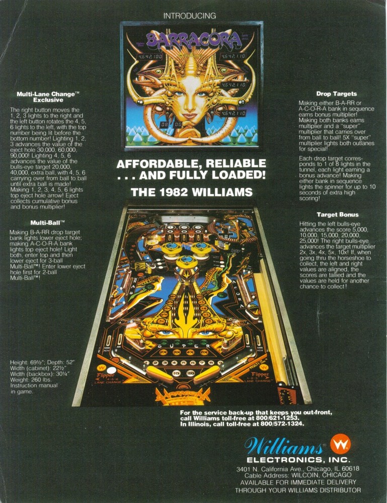 1981 Williams Barracora Pinball Flyer