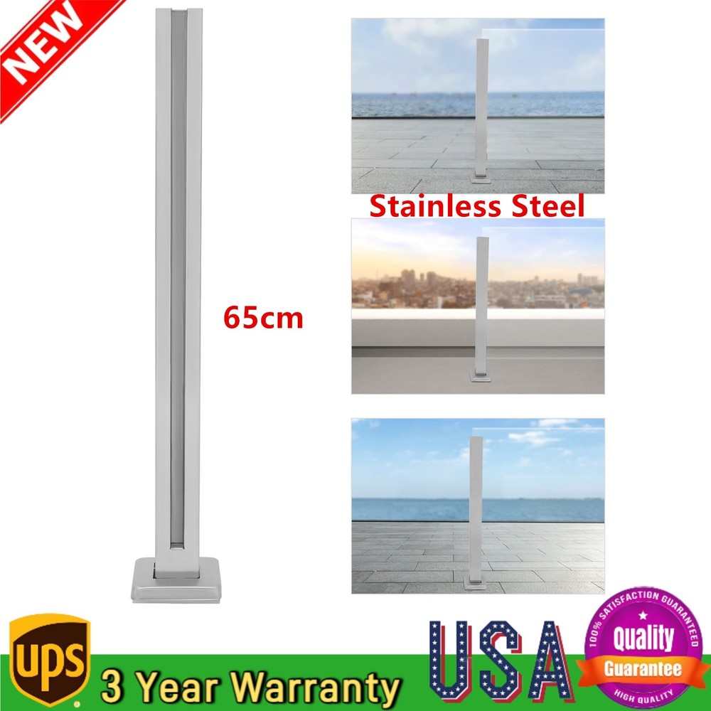 Glass Railing Post,End Post Floor Mount Patio Balcony Railing Clamp Silver 65cm