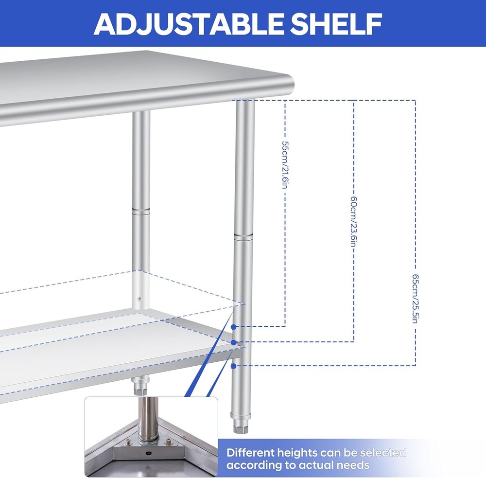 36" Stainless Steel Table – Prep Island, Workshop, Garage, Foldable & Easy Clean