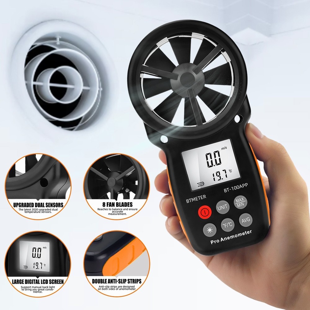 BTMETER Digital Handheld Wind Speed Meter for Wind Chill, Air Velocity Bluetooth