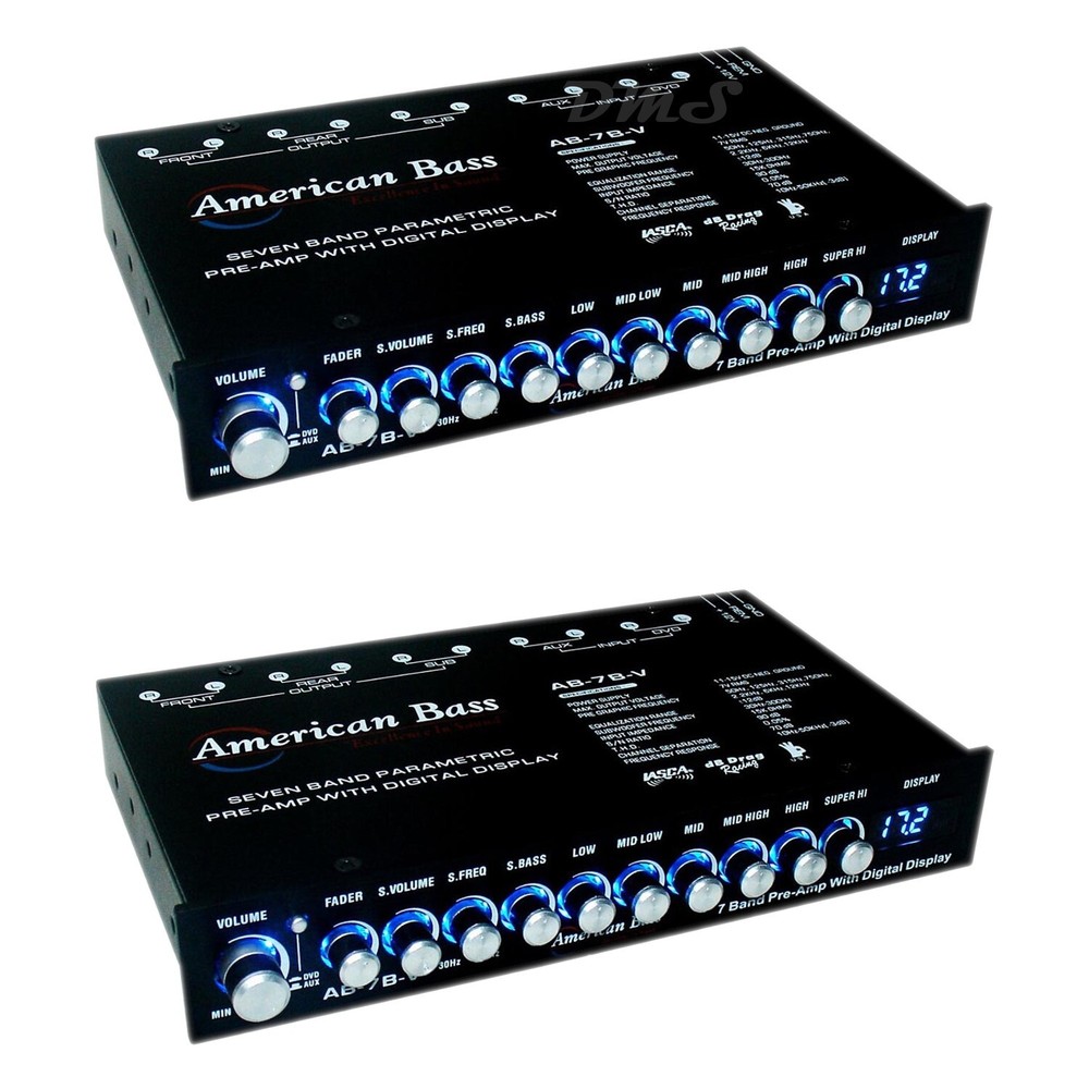 (2) American Bass AB-7B-V | 7 Band Parametric Equalizer Pre-Amp + LED Volt Meter